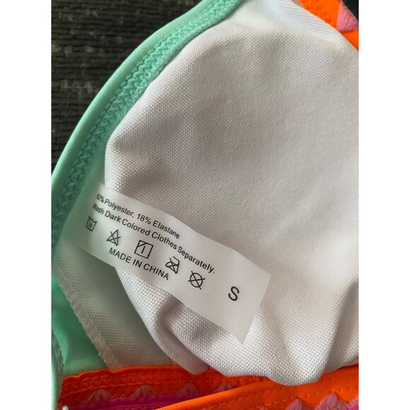 Bikini Women's Swimwear 2pc Size Small Mint Green & Coral - Picture 3 of 16